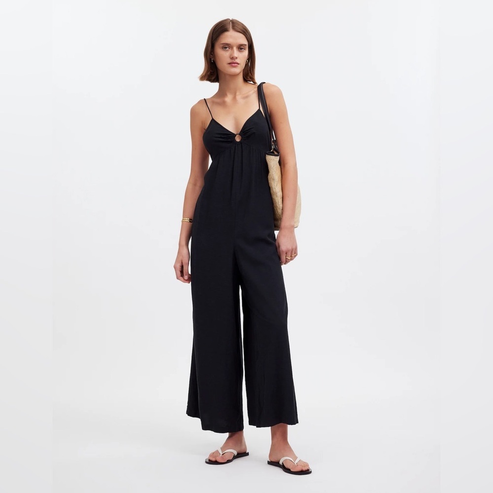 Madewell O-Ring Wide-Leg Cover-Up Jumpsuit in True Black